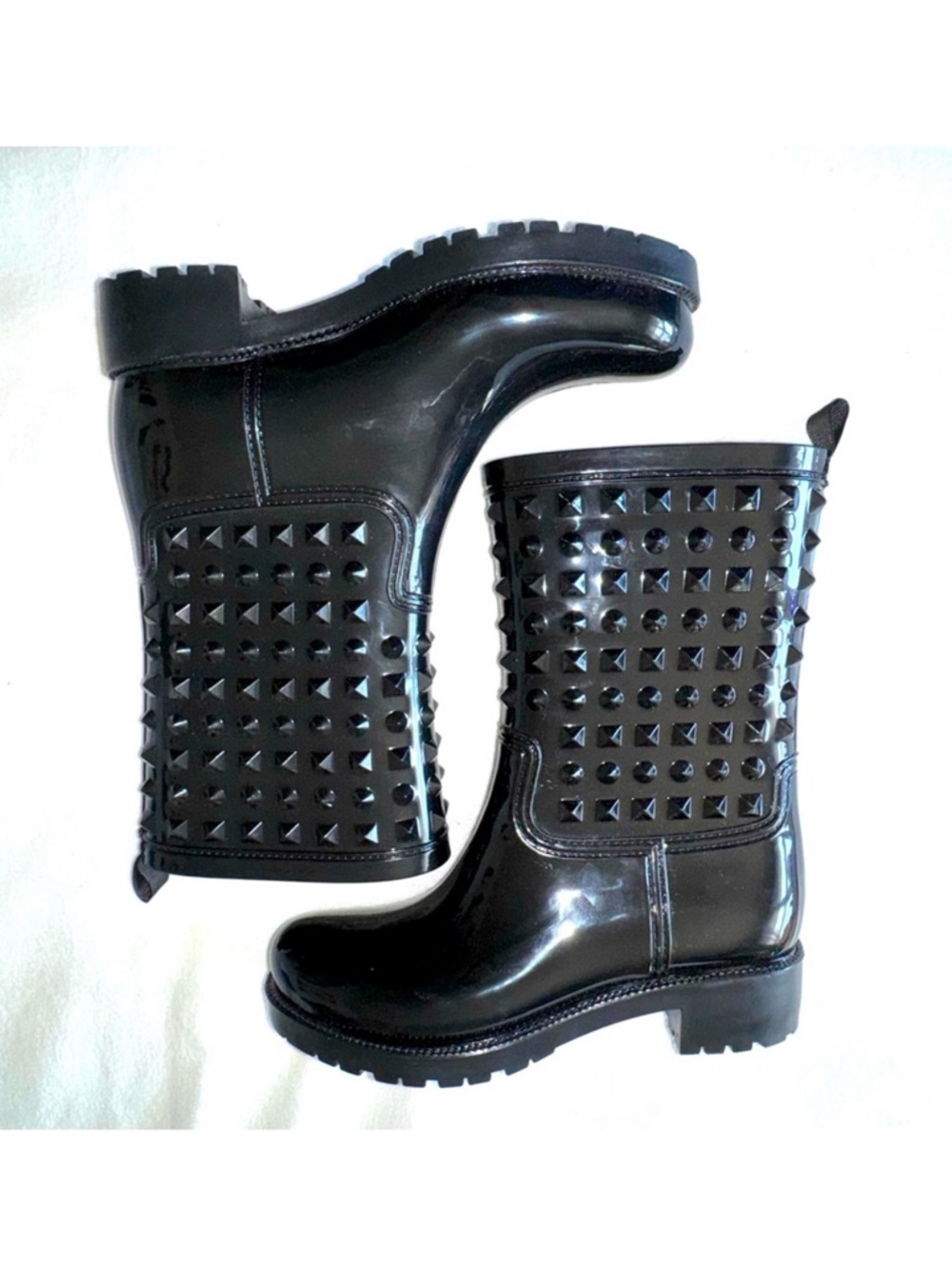 NEW! CAPPELLI Studded Black Rubber Rain Boots size 9 NWOT FABULOUS